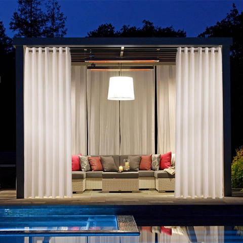 Cortinas De Exterior Tela De Poliéster Impermeable Con Ojales Patrón Floral Geométrico Grabado Para Patio Cenador Jardín