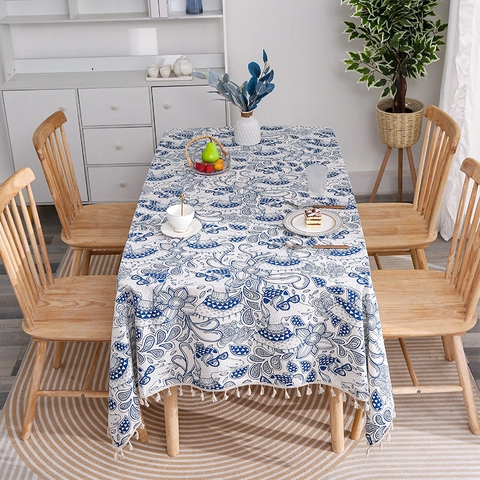 Tovaglia Nordica In Cotone E Lino Antipolvere Resistente All'olio Calore Con Nappine Per Decorazione Tavolo Cucina