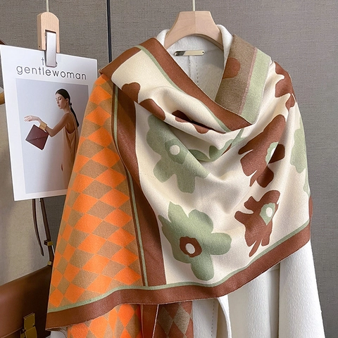 Sciarpa Scialle In Imitazione Cashmere Moda Coreana Motivo Floreale Diamante Argyle Spesso Doppio Lato Caldo Inverno Frange