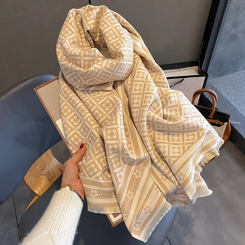 Sciarpa Scialle Invernale Donna Imitazione Cashmere Acrilico Grande Geometrico Floreale Jacquard Nappine Frange Caldo Elegante
