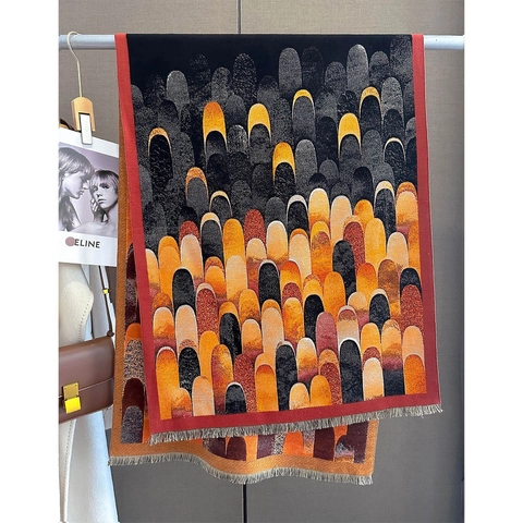 Sciarpa In Imitazione Cashmere Da Donna Inverno Caldo Grande Scialle Motivo Geometrico Nappine Morbido Alla Moda