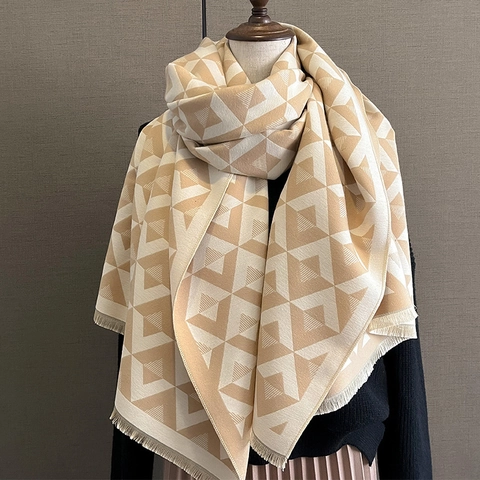 Geometric Triangle Pattern Scarf Shawl Imitation Cashmere Tassel Fringe Warm Winter Wrap For Women Fashion Jacquard
