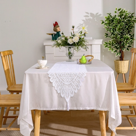 Runner Da Tavola Pizzo Cavo Floreale Rettangolare Tovaglia Con Nappine Stile Minimalista Francese Poliestere Decorazione