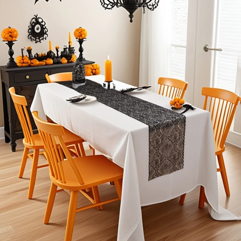 Chemin de Table en Dentelle Noire d'Halloween Toile d'Araignée Main de Fantôme Écharpe de Cheminée Gothique Décoration de Fête Maison