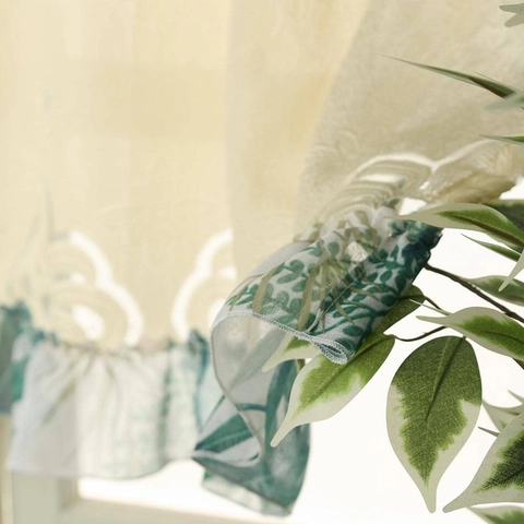Vintage Floral Lace Cafe Curtains For Kitchen Window Polyester Jacquard Half Curtain With Ruffle Edge Valance Home Decor