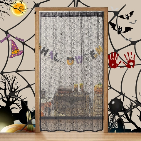 Halloween Door Curtain Black Lace Spider Web Ghost Hand Pattern Gothic Festive Party Decoration Entryway Atmosphere Decor