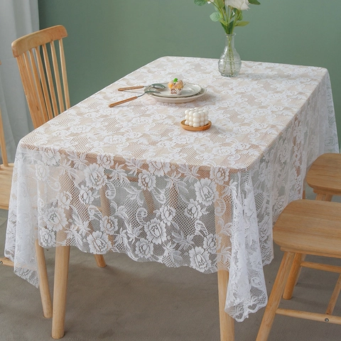 Elegante Spitze Tischdecke Rosenblüten Netz Polyester Rechteck Staubdicht Dekorative Abdeckung Für Esstisch Deko