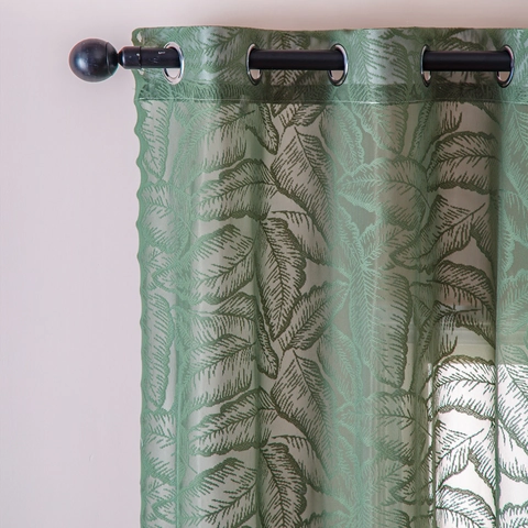 Modern Minimalist Green Leaf Pattern Lace Sheer Curtains For Living Room Bedroom Embroidery Semi Shading Window Drapes Home Decor
