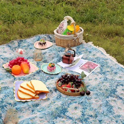 Manta de Picnic Bohemia Grande Tejida Con Borlas Diseño Floral Geométrico Vintage Estera de Camping Portátil Para Césped Playa
