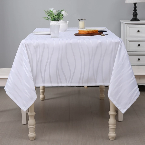 Rectangular Tablecloth Polyester Waterproof Oilproof White American Style Wave Jacquard Table Cover Decorative Household