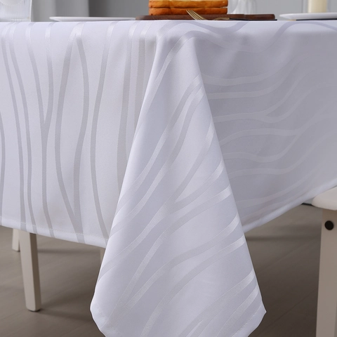 Rectangular Tablecloth Polyester Waterproof Oilproof White American Style Wave Jacquard Table Cover Decorative Household