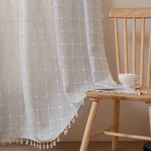 Tende Boho Moderne In Misto Poliestere Cotone Con Nappe A Righe Griglia Semi Oscuranti Camera Da Letto Soggiorno
