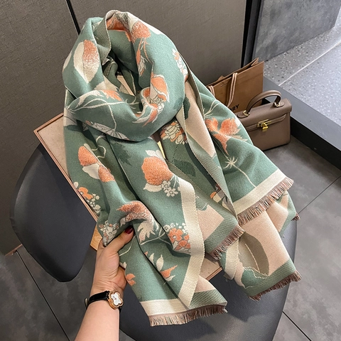Sciarpa Scialle In Finto Cashmere Con Stampa Floreale Retrò Ispessita Doppia Faccia Calda Invernale Scaldacollo Con Nappe Per Donna Elegante