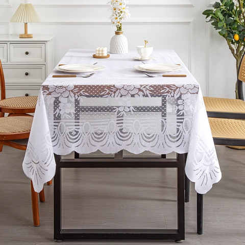 Retro Spitze Tischdecke Hohl Aus Weiß Floral Jacquard Französisch Romantisch Bogenkante Rechteck Home Dining Tischdeko
