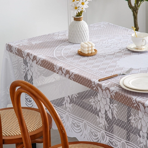 Retro Spitze Tischdecke Hohl Aus Weiß Floral Jacquard Französisch Romantisch Bogenkante Rechteck Home Dining Tischdeko