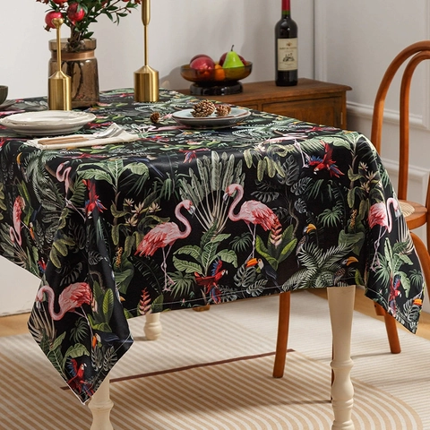 Tropical Floral Tablecloth Chenille Polyester Non-Slip Dust-Proof Rectangular Round Table Cover American Retro Forest