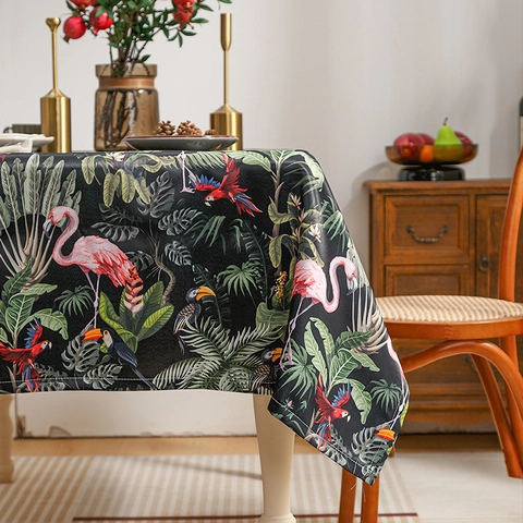 Mantel Impermeable de Flamenco y Flores Tropicales Rectangular Redondo Cubierta de Mesa de Poliéster para Comedor Cocina Hogar