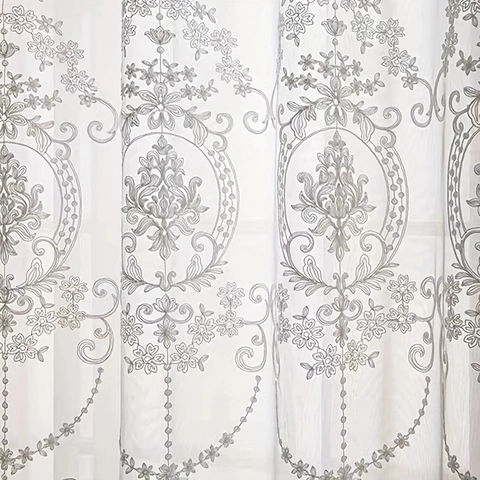 Modern Simple White Embroidered Sheer Curtain For Living Room Bedroom European Floral Lace Tulle Window Treatment Voile Curtain