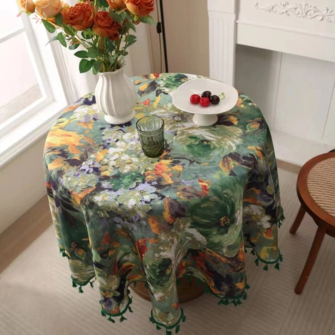 Mantel de Poliéster Floral Estilo Pintura al Óleo Vintage Antideslizante Resistente al Desgaste Antipolvo Cubierta de Mesa Hogar
