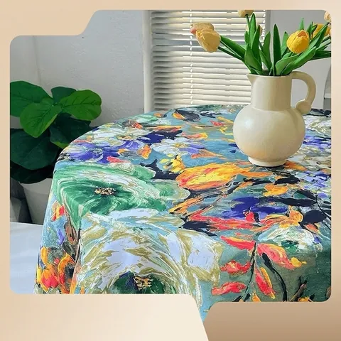 Mantel de Poliéster Floral Estilo Pintura al Óleo Vintage Antideslizante Resistente al Desgaste Antipolvo Cubierta de Mesa Hogar
