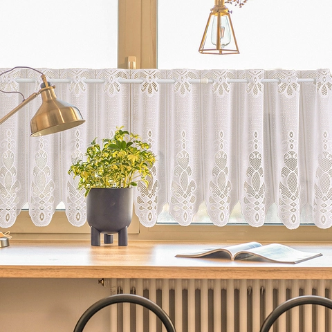 American Nordic White Lace Coffee Curtain Rod Pocket Scalloped Half Curtain For Kitchen Dining Room Cabinet Door Decoration