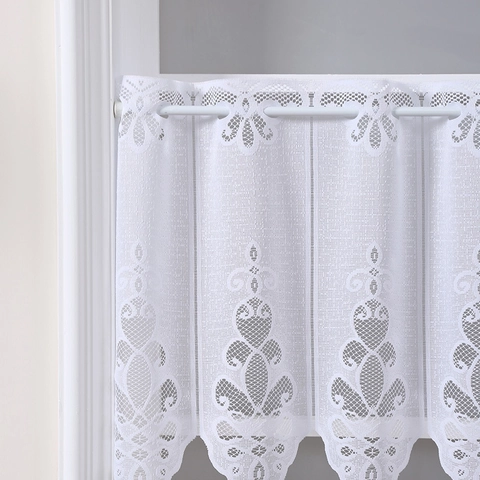 American Nordic White Lace Coffee Curtain Rod Pocket Scalloped Half Curtain For Kitchen Dining Room Cabinet Door Decoration