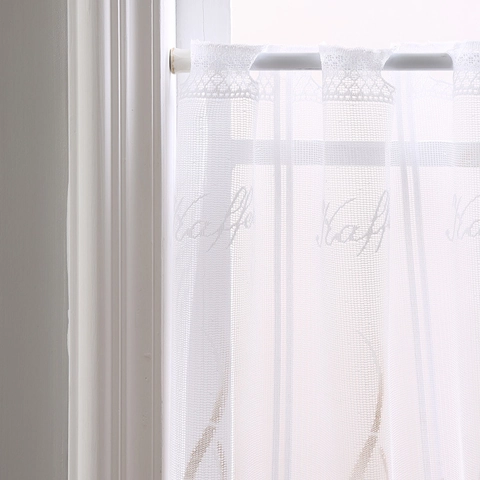 White Lace Kitchen Cafe Curtain Coffee Cup Pattern Rod Pocket Half Curtain For Window Cabinet Decor