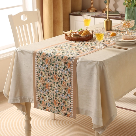 Waterproof Polyester Table Runner Thickened American Floral Geometric Pattern Decorative Cloth For Home Dining Party Room