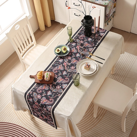Runner Da Tavolo Vintage Americano In Poliestere Con Motivo Floreale Paisley Impermeabile Resistente Al Calore Per Casa