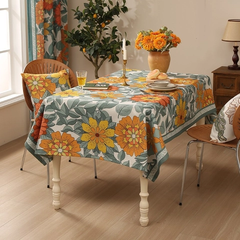 Retro American Floral Tablecloth Waterproof Oilproof Thickened Cotton Linen For Home Dining Coffee Table