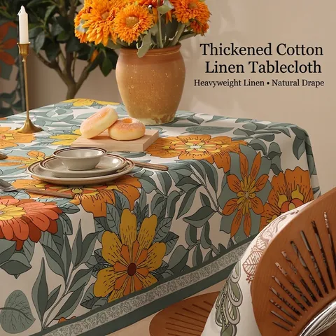 Retro American Floral Tablecloth Waterproof Oilproof Thickened Cotton Linen For Home Dining Coffee Table