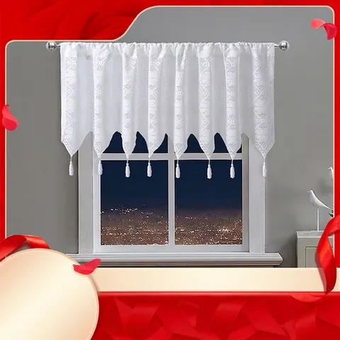Cantonnière de Fenêtre en Dentelle Blanche Style Américain Rideau Court en Polyester Avec Glands pour Salon Décoration Maison