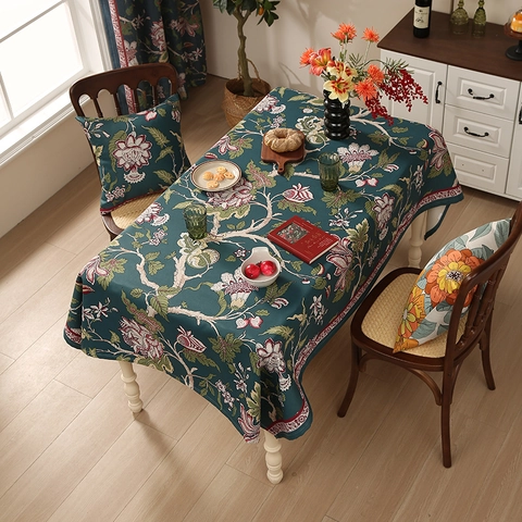 Mantel Floral Vintage Impermeable Resistente Al Aceite Espesado Algodón Lino Cubierta De Mesa Rectangular Decoración