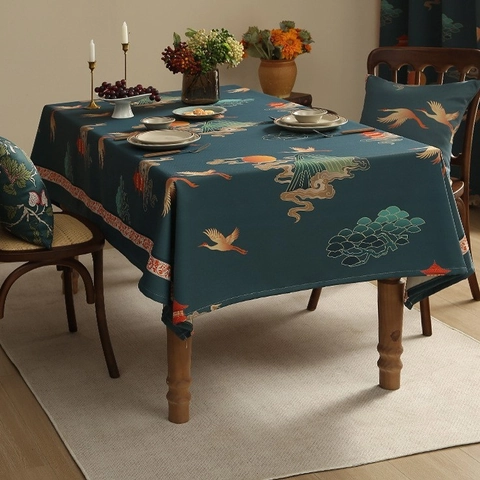 Rectangular Tablecloth Cotton Linen Waterproof Oilproof Vintage Floral Chinese Style Home Dining Table Cover Decorative