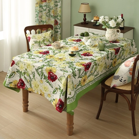 Rechteckige Tischdecke Amerikanisch Vintage Baumwolle Leinen Wasserdicht Dick Floral Muster Für Esstisch Heimdekoration