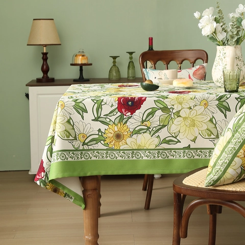 Rechteckige Tischdecke Amerikanisch Vintage Baumwolle Leinen Wasserdicht Dick Floral Muster Für Esstisch Heimdekoration