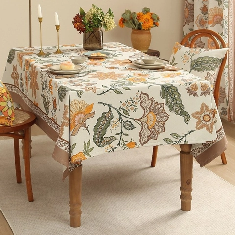 Tovaglia Floreale Vintage in Misto Cotone Lino Impermeabile Resistente all'Olio Rettangolare Lavabile Copritavolo Casa