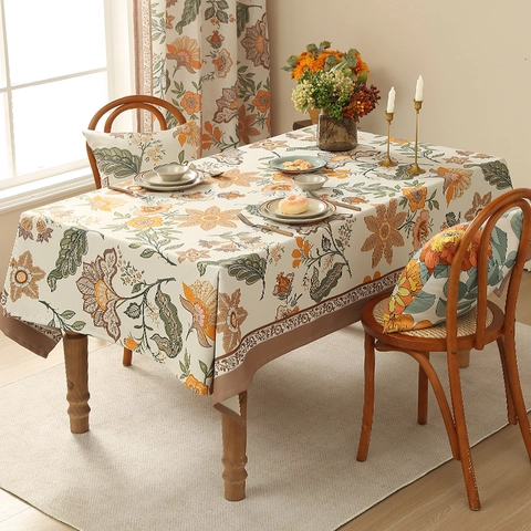 Tovaglia Floreale Vintage in Misto Cotone Lino Impermeabile Resistente all'Olio Rettangolare Lavabile Copritavolo Casa