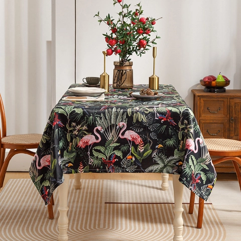 Mantel Vintage Americano Pintura al Óleo Poliéster Flamenco Floral Estampado Cubierta de Mesa Antipolvo para Comedor Cocina Decoración