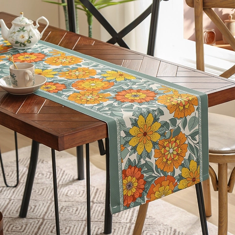 Runner Da Tavola Con Stampa Floreale Vintage Impermeabile Antiolio Poliestere Ispessito Decorativo Per Tavolo