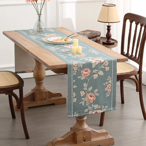 Floraler Tischläufer Polyester Wasserdicht Verdickt Für Esszimmer Couchtisch Wohnzimmer Heimdekoration Retro Stil