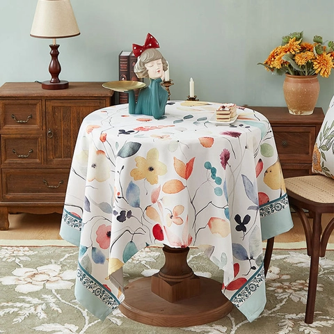 Bloemenprint Waterdicht Oliebestendig Tafelkleed Vintage Ins Stijl Polyester Rechthoekige Tafelbedekking Voor Woonkamer Woondecoratie