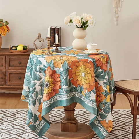 Mantel Floral Retro de Estilo Americano Engrosado Impermeable Resistente al Aceite Rectangular Lavable Cubierta de Mesa Poliéster Hogar