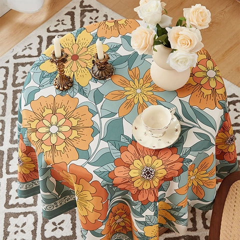 Mantel Floral Retro de Estilo Americano Engrosado Impermeable Resistente al Aceite Rectangular Lavable Cubierta de Mesa Poliéster Hogar