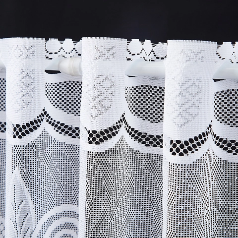White Lace Cafe Curtain Polyester Floral Hollow Knitted Window Valance Bohemian Style Kitchen Door Decor