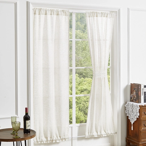 Tenda Per Porta Texture Lino Tasca Per Asta Voile Semitrasparente Piccolo Pannello Finestra Tinta Unita Stile Francese