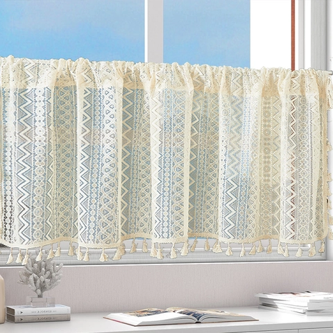 Boho Spitze Kaffee Vorhänge Quaste Amerikanischen Stil Ausgehöhlt Schabracke Für Küche Fenster Tür Schrank Dekor Polyester