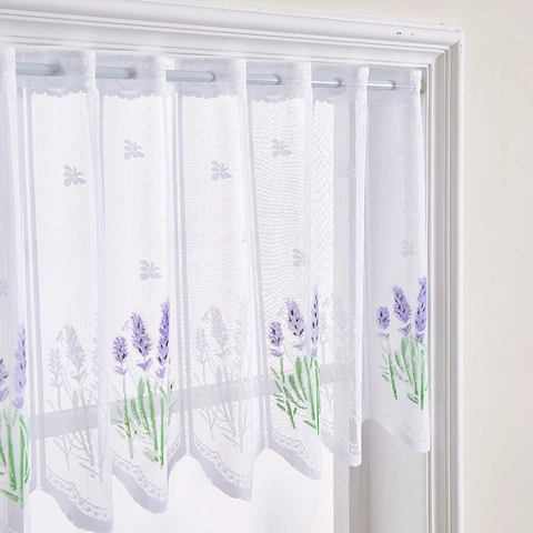 Witte Kant Cafégordijn Lavendel Bloemenprint Klein Venster Half Gordijn Voor Keuken Eetkamer Frisse Landelijke Stijl