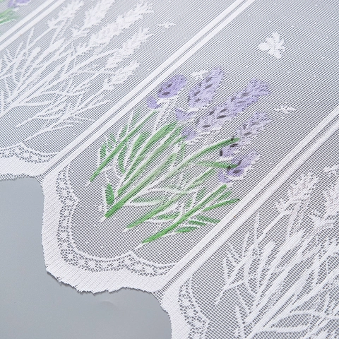 Witte Kant Cafégordijn Lavendel Bloemenprint Klein Venster Half Gordijn Voor Keuken Eetkamer Frisse Landelijke Stijl