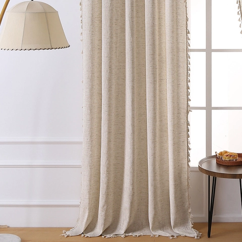 Modern Minimalist Cotton Linen Curtains With Tassels Semi-Blackout Solid Color Window Treatments For Bedroom Living Room Boho Tablecloth Decor